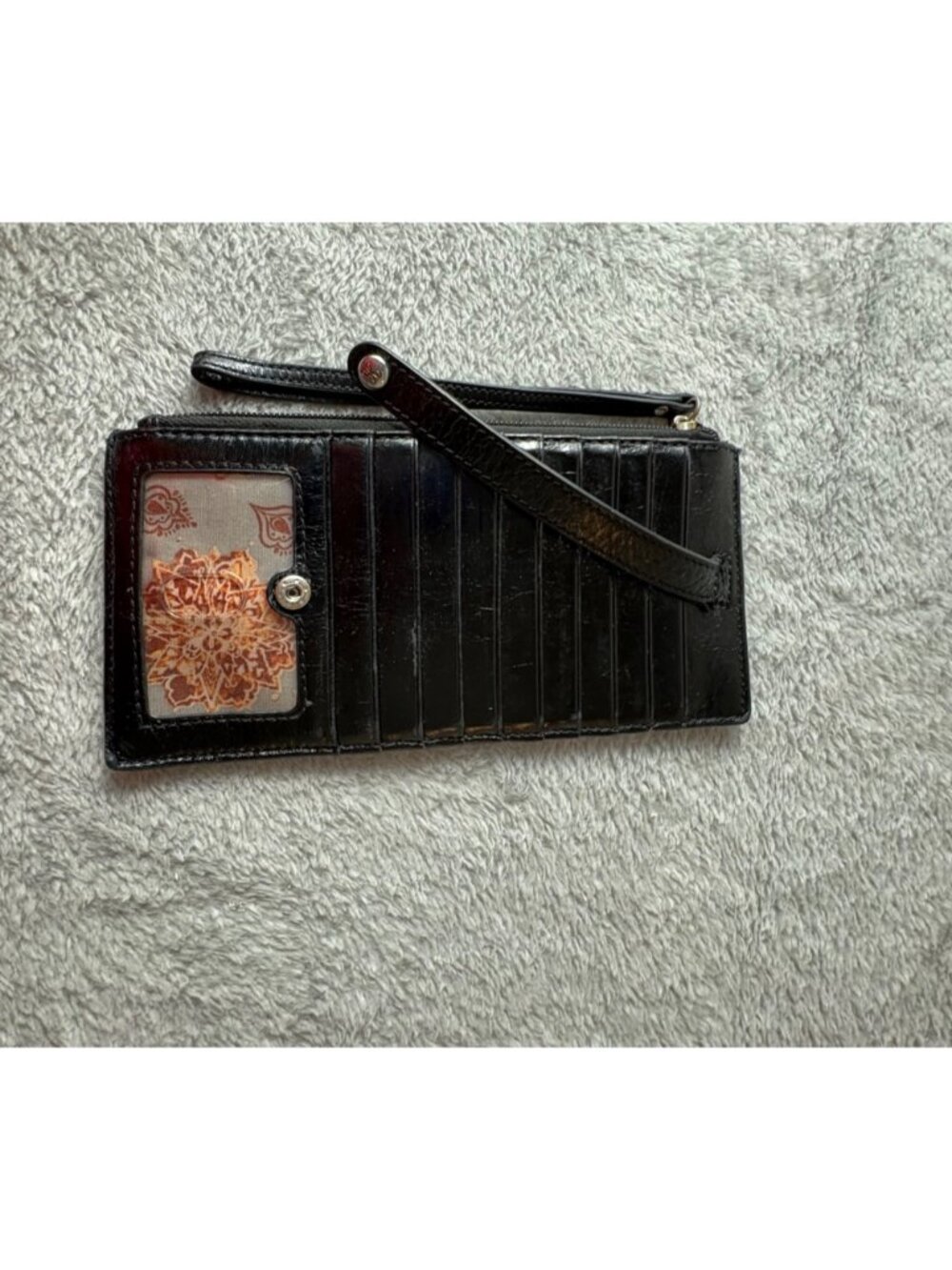 Hobo Black Leather Wristlet Wallet With Card Slots  Zippered Pouch 8"x4.5" - Picture 8 of 8